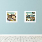 Moderne huizen uit het midden van de eeuw / digita muurkunst sets (Houten vloer)