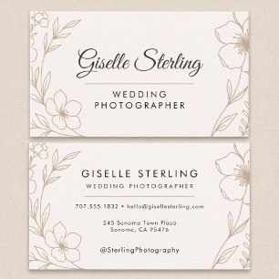 Moderne huwelijksfotograaf Botanische Blush Zwart Visitekaartje