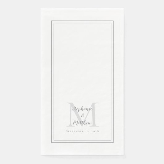 Moderne huwelijksmonogram Namen en datum grijs din Servet (Voorkant)