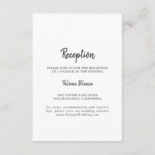 Moderne huwelijksreceptie informatiekaartje (Voorkant)