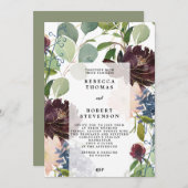 Moderne huwelijksuitnodiging paarse blauw groen bl kaart (Voorkant / Achterkant)