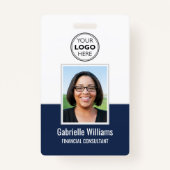 Moderne ID Foto Zakelijk QR Beveiliging Blauwe Mar Badge (Voorkant)