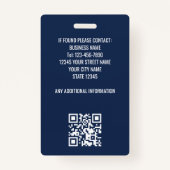 Moderne ID Foto Zakelijk QR Beveiliging Blauwe Mar Badge (Achterkant)