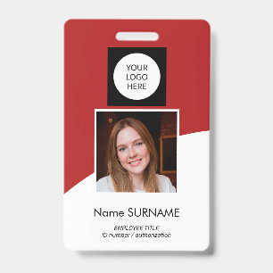 Moderne ID-kaart aangepaste logo foto QR-code rood Badge
