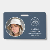 Moderne ID Pasfoto Logo QR Code Leisteenblauw Beve Badge (Voorzijde)