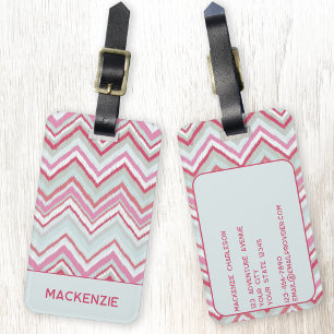 Moderne Ikat Chevron Stripe gepersonaliseerde naam Bagagelabel