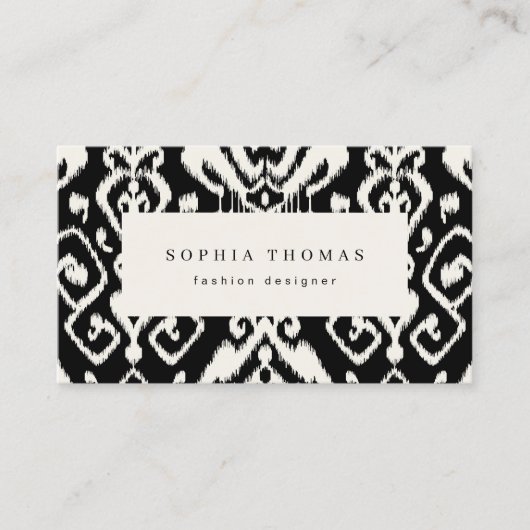 Moderne ikat noir blanc carte de visite profession (Devant)