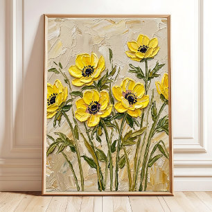 Moderne Impasto Anemone Muur Kunst Canvasprint Poster