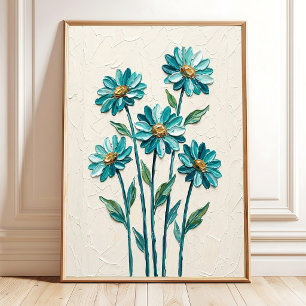 Moderne Impasto Madeliefjes Canvas Kunst voor de W Poster