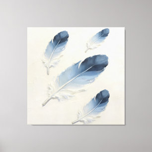 Moderne Impasto Textuur Blauw Veer Olie Kunst Canvas Afdruk