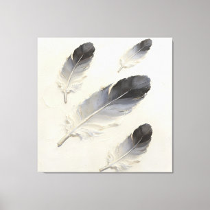 Moderne Impasto Textuur Zwart en Grijs Veer Olie Canvas Afdruk