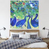 Moderne Impressionist Blauwe Peacocks op Canvas (Insitu (Slaapkamer))