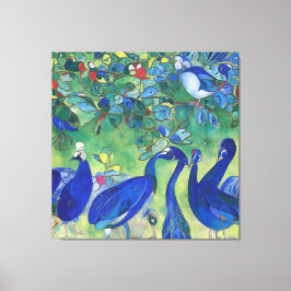 Moderne Impressionist Blauwe Peacocks op Canvas Afdruk