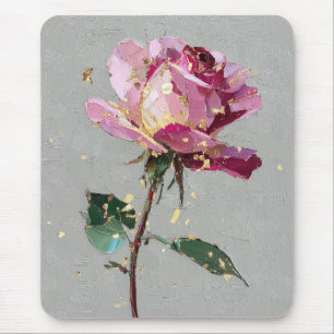 Moderne Impressionistische Goudblad Roze Roos Olie Muismat