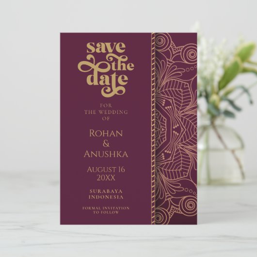 Moderne Indiase bruiloft Save De Datum Aankondigin Save The Date (Staand voorkant)