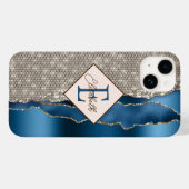 Moderne Indigo Blauwe Agaat Diamanten Case-Mate iPhone Case (Achterkant (horizontaal))