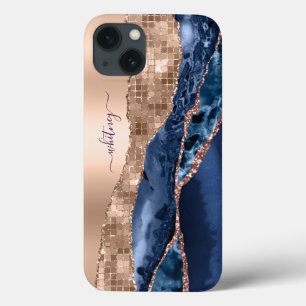 Moderne Indigo Blauwe Agaat Gouden Glitter Sparkle iPhone 13 Hoesje