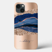 Moderne Indigo Blue Agaat & Roos Gold Glitter Case-Mate iPhone Case (Achterkant)