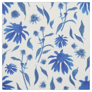 Moderne Indigo Blue Cone Flowers op White Stof