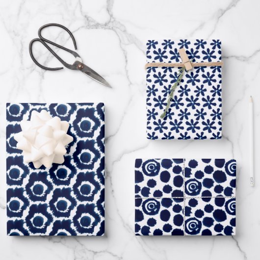 Moderne indigo Navy Shibori Pattern wrapping Sheet Inpakpapier Vel (Voorkant)