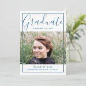 Moderne ingelijste afstudeerfoto | Blauw Kaart (Staand voorkant)