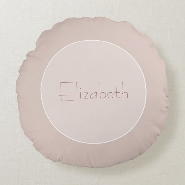 Moderne Initiaal elegant naam Letter beige Plain Rond Kussen (Voorkant)