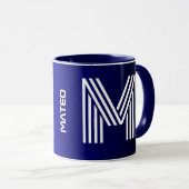 Moderne Initiaal & Naam | Uniek Blauw Zwart Monogr Mok (Voorkant rechts)