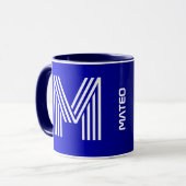 Moderne Initiaal & Naam | Uniek Blauw Zwart Monogr Mok (Voorkant links)