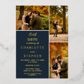 Moderne initialen 4 foto's op het net folie uitnodiging (Voorkant)