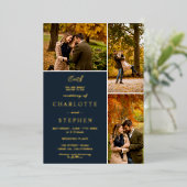 Moderne initialen 4 foto's op het net folie uitnodiging (Staand Voorkant)