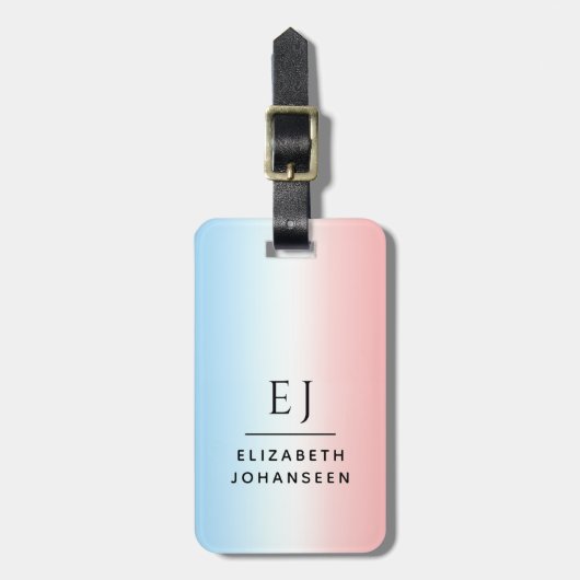 Moderne Initialen Monogram Blauw Roze Wit Gradiënt Bagagelabel (Voorkant verticaal)