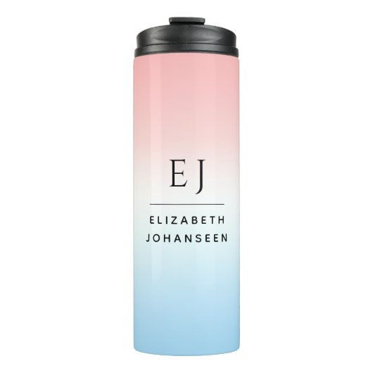 Moderne Initialen Monogram Blauw Roze Wit Gradiënt Thermosbeker (Voorkant)