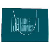 Moderne Initialen & Naam | Donker Teal & Lichtblau Groot Cadeauzakje (Achterkant)