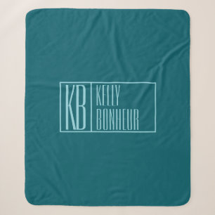 Moderne Initialen & Naam   Donker Teal & Lichtblau Sherpa Deken