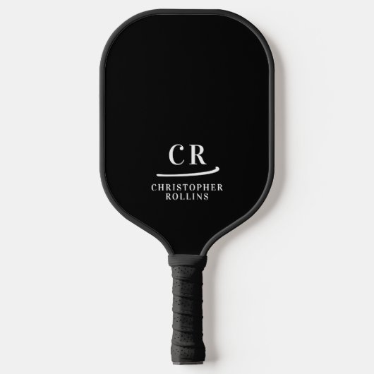 Moderne Initialen Naam Monogram Zwart Wit Pickleball Paddle (Voorkant)
