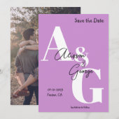 Moderne Initialen Paarse foto Save The Date (Voorkant / Achterkant)