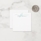 Moderne Initialen van Monogram Turquoise Script Mi Notitiekaartje (Voorkant / Achterkant in situ)