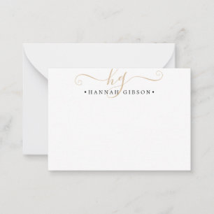 Moderne Initialen voor monogram Gold Black Notitiekaartje