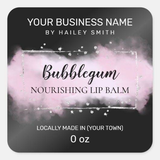Moderne inkt Black Paars Silver Lip Balm Vierkante Sticker (Voorkant)