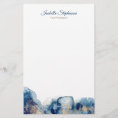 Moderne inkt met blauwe en goudWaterverf personali Briefpapier (Achterkant)