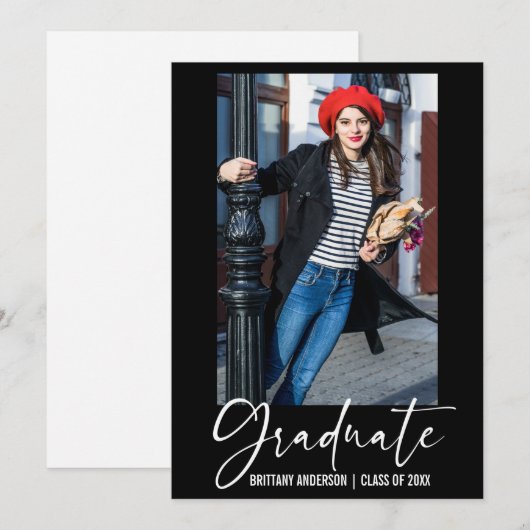 Moderne inkt Pen Calligraphy Script Afstuderen Aankondiging (Voorkant / Achterkant)