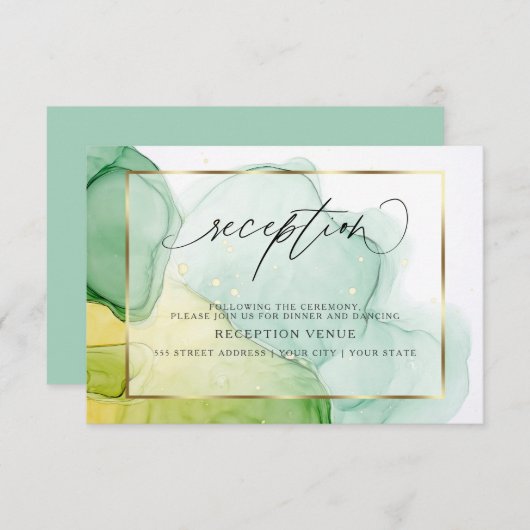 Moderne inkt Vibrant Greens and Golds Reception Kaart (Voorkant / Achterkant)