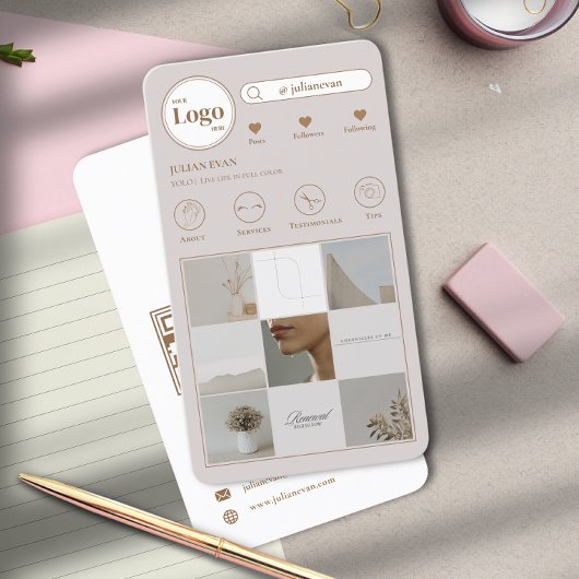 Moderne Instagram Fotocollage Beige Visitekaartje