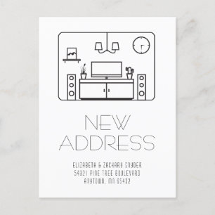 Moderne interieur zwart-wit Nieuw adres ansichtkaa Briefkaart