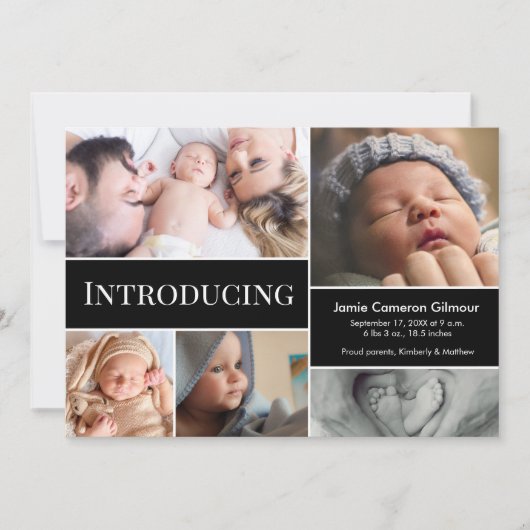 Moderne introducerende Baby Veelvoudige Foto's Aankondiging (Voorkant)