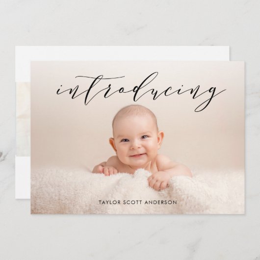 Moderne introductie Baby Foto geboorteaankondiging Kaart (Voorkant / Achterkant)