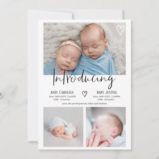 Moderne introductie script 3 foto baby tweeling ge aankondiging (Voorkant)