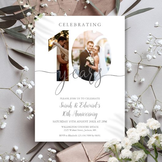 Moderne Invitation 10e Anniversaire de Mariage 2 P