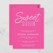 Moderne Invitation Anniversaire 16 ans Rose Chaud (Devant / Derrière)