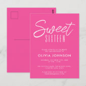 Moderne Invitation Anniversaire 16 Ans Rose Choc (Devant / Derrière)